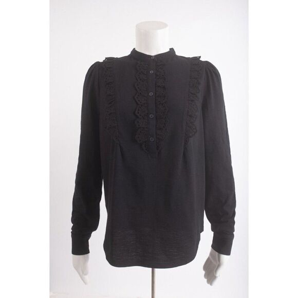 Boden Womens Ruffle Top Jersey Shirt Eyelet UK 8 US 4 Black T1103 NWT - Picture 1 of 7
